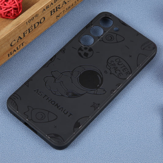For Samsung Galaxy A20 / A30 Astronaut Pattern Silicone Straight Edge Phone Case(Flying Astronaut-Black) by buy2fix
