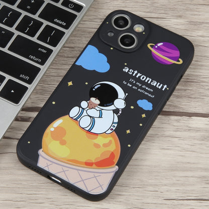 For iPhone 14 Plus Milk Tea Astronaut Pattern Liquid Silicone Phone Case(Ivory Black) - iPhone 14 Plus Cases by buy2fix | Online Shopping UK | buy2fix