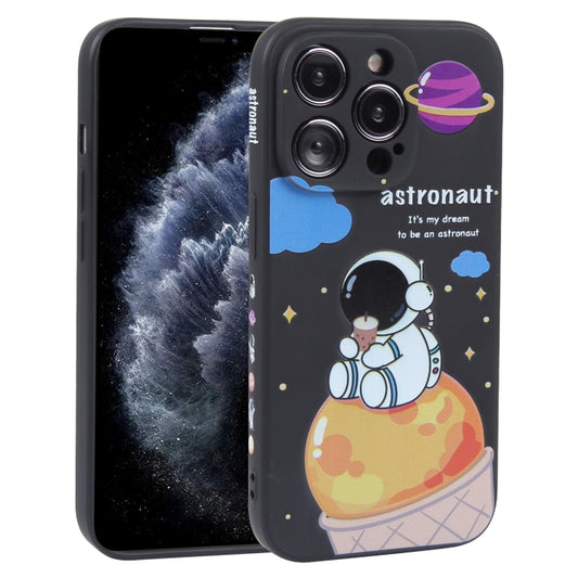 For iPhone 11 Pro Milk Tea Astronaut Pattern Liquid Silicone Phone Case(Ivory Black) - iPhone 11 Pro Cases by buy2fix | Online Shopping UK | buy2fix