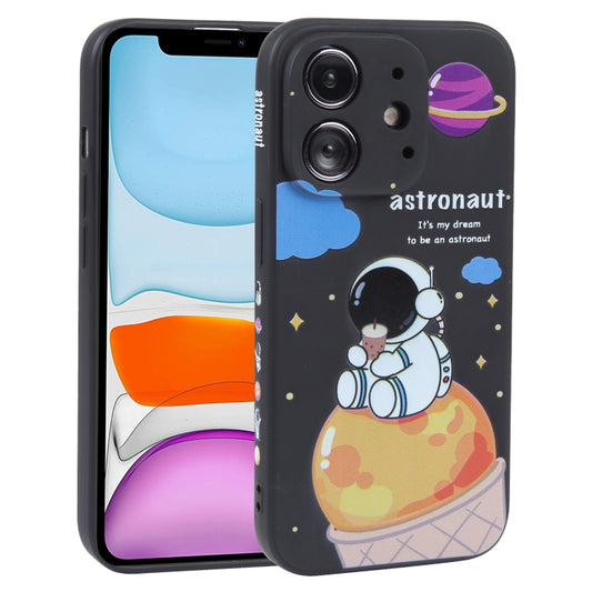 For iPhone 11 Milk Tea Astronaut Pattern Liquid Silicone Phone Case(Ivory Black) - iPhone 11 Cases by buy2fix | Online Shopping UK | buy2fix