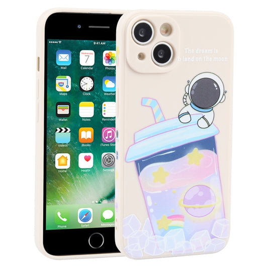 For iPhone 8 Plus / 7 Plus Milk Tea Astronaut Pattern Liquid Silicone Phone Case(Ivory White) - More iPhone Cases by buy2fix | Online Shopping UK | buy2fix