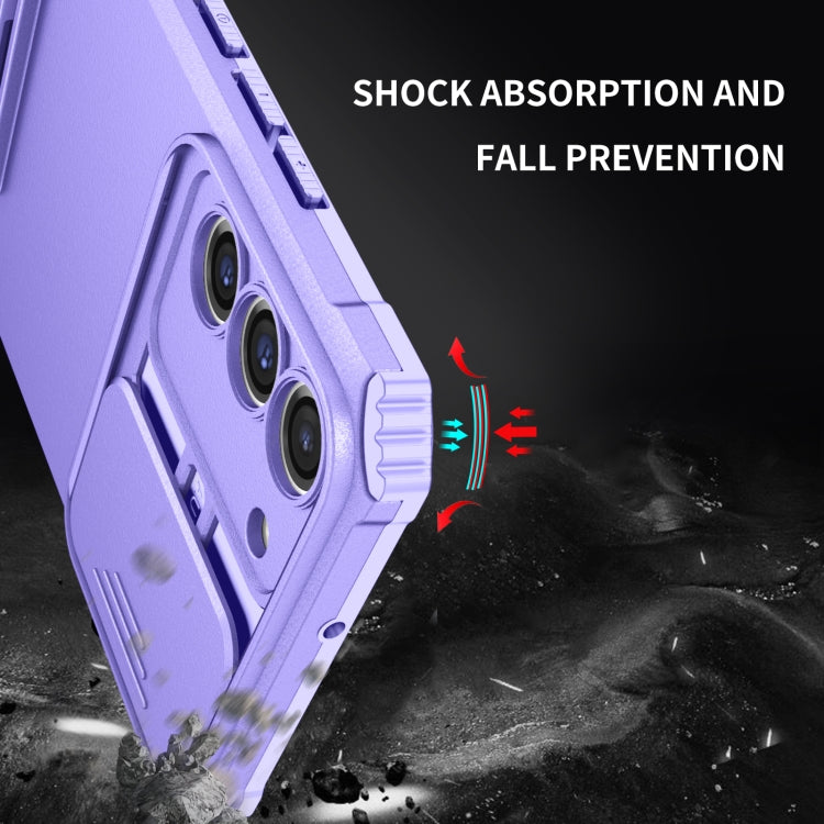 For Samsung Galaxy S22+ 5G Stereoscopic Holder Sliding Camshield Phone Case(Purple) - Galaxy S22+ 5G Cases by buy2fix | Online Shopping UK | buy2fix