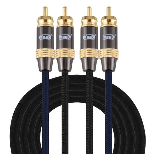 EMK 2 x RCA Male to 2 x RCA Male Gold Plated Connector Nylon Braid Coaxial Audio Cable for TV / Amplifier / Home Theater / DVD, Cable Length:2m(Black)
