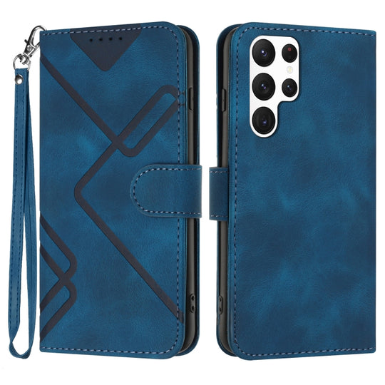 Pour Samsung Galaxy S22 Ultra 5G Étui de téléphone en cuir à motif de ligne (bleu royal)