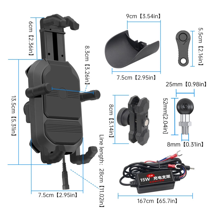 WUPP ZH-1848B1 15W Motorcycle Wireless Fast Charging Phone Navigation Holder, Style:M8 Ball Joint by WUPP