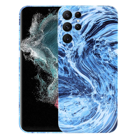 Pour Samsung Galaxy S22 Ultra 5G Coque de téléphone à motif marbre (bleu marine blanc)