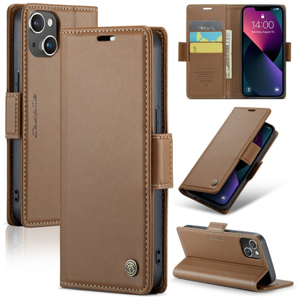 For iPhone 14 CaseMe 023 Butterfly Buckle Litchi Texture RFID Anti-theft Leather Phone Case(Brown) - iPhone 14 Cases by CaseMe | Online Shopping UK | buy2fix