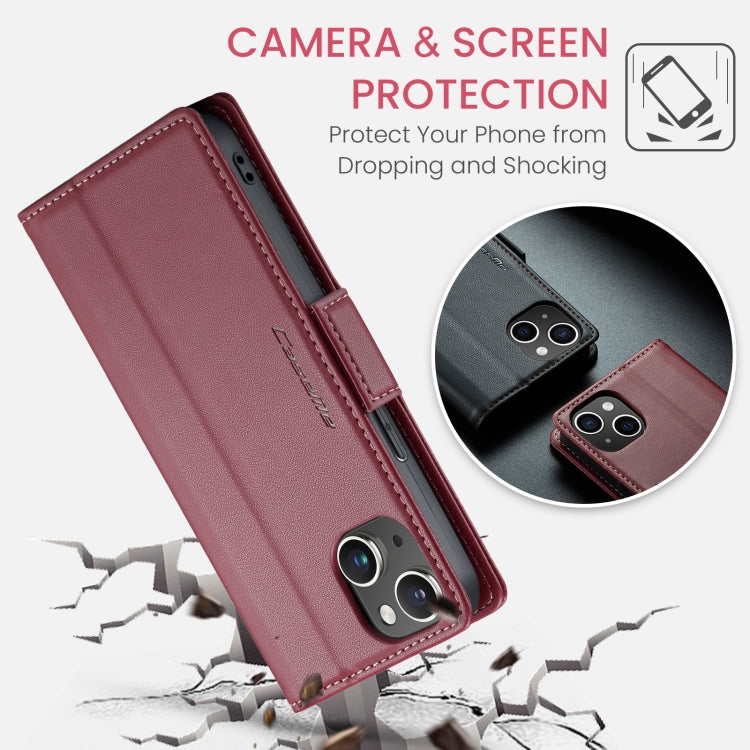 For iPhone 14 Plus CaseMe 023 Butterfly Buckle Litchi Texture RFID Anti-theft Leather Phone Case(Wine Red) - iPhone 14 Plus Cases by CaseMe | Online Shopping UK | buy2fix