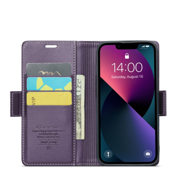 For iPhone 14 Plus CaseMe 023 Butterfly Buckle Litchi Texture RFID Anti-theft Leather Phone Case(Pearly Purple) - iPhone 14 Plus Cases by CaseMe | Online Shopping UK | buy2fix