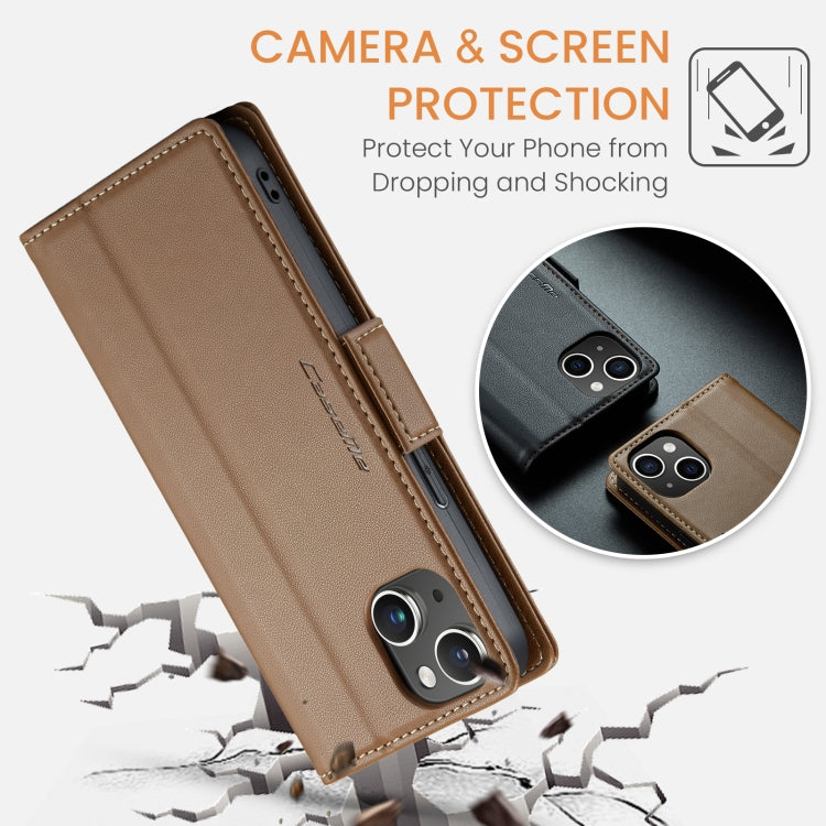 For iPhone 13 CaseMe 023 Butterfly Buckle Litchi Texture RFID Anti-theft Leather Phone Case(Brown) - iPhone 13 Cases by CaseMe | Online Shopping UK | buy2fix