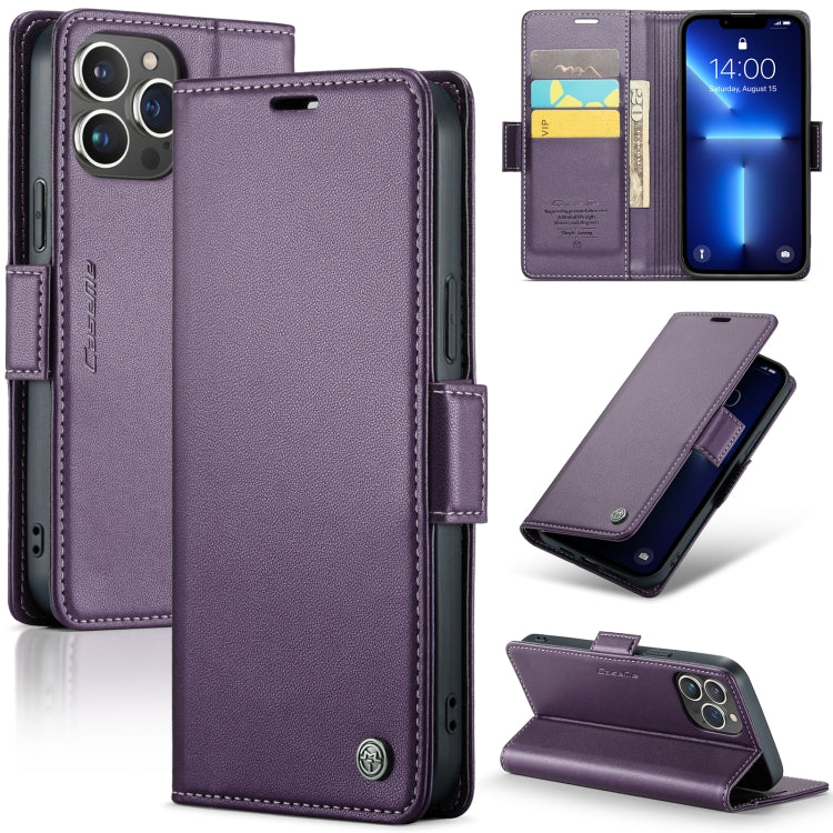 For iPhone 13 Pro CaseMe 023 Butterfly Buckle Litchi Texture RFID Anti-theft Leather Phone Case(Pearly Purple) by CaseMe