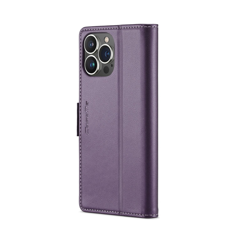 For iPhone 13 Pro CaseMe 023 Butterfly Buckle Litchi Texture RFID Anti-theft Leather Phone Case(Pearly Purple) by CaseMe