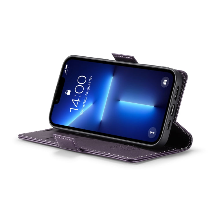 For iPhone 13 Pro CaseMe 023 Butterfly Buckle Litchi Texture RFID Anti-theft Leather Phone Case(Pearly Purple) by CaseMe