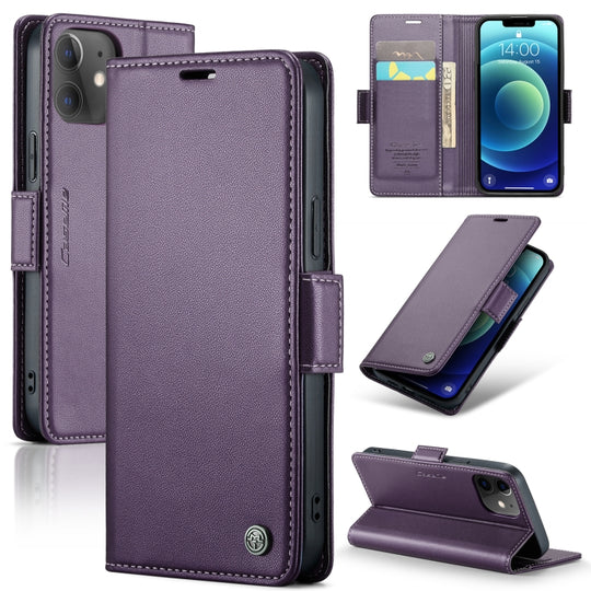 Pour iPhone 12 mini CaseMe 023 Boucle papillon Litchi Texture RFID Étui de téléphone en cuir antivol (Violet nacré)