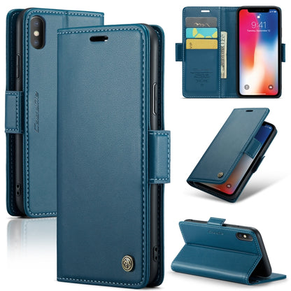 For iPhone XS Max CaseMe 023 Butterfly Buckle Litchi Texture RFID Anti-theft Leather Phone Case(Blue) - More iPhone Cases by CaseMe | Online Shopping UK | buy2fix