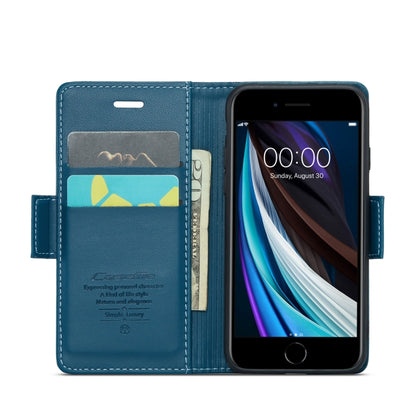 For iPhone SE 2022/SE 2020/6/7/8 CaseMe 023 Butterfly Buckle Litchi Texture RFID Anti-theft Leather Phone Case(Blue) - More iPhone Cases by CaseMe | Online Shopping UK | buy2fix