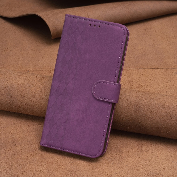 For iPhone 13 Pro Max Plaid Embossed Leather Phone Case(Purple) - iPhone 13 Pro Max Cases by buy2fix | Online Shopping UK | buy2fix