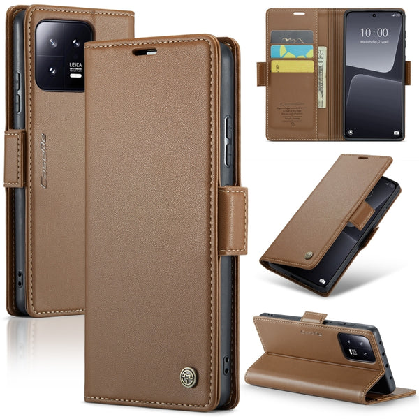 For Xiaomi 13 CaseMe 023 Butterfly Buckle Litchi Texture RFID Anti-theft Leather Phone Case(Brown) by CaseMe