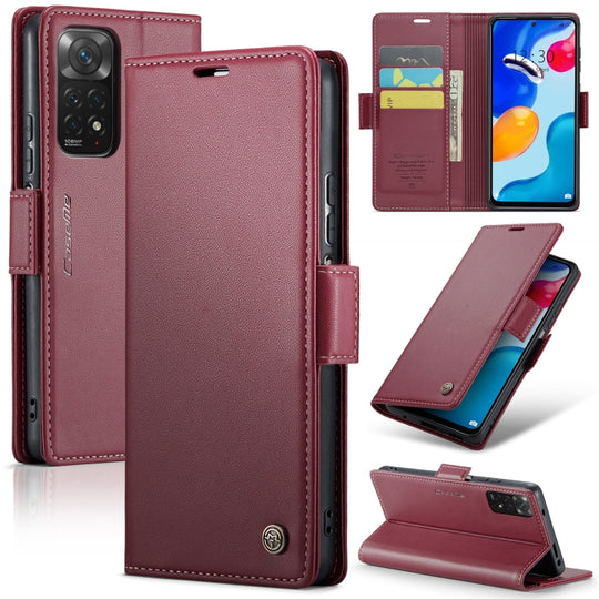 For Xiaomi Redmi Note 11 4G Global CaseMe 023 Butterfly Buckle Litchi Texture RFID Anti-theft Leather Phone Case(Wine Red)