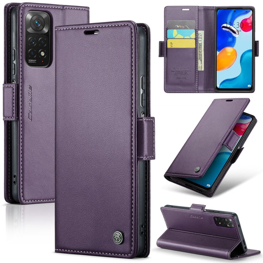 For Xiaomi Redmi Note 11 4G Global CaseMe 023 Butterfly Buckle Litchi Texture RFID Anti-theft Leather Phone Case(Pearly Purple)