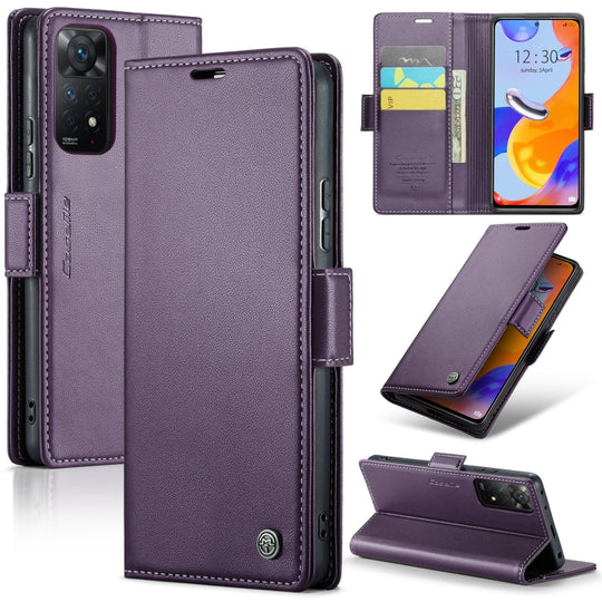 For Xiaomi Redmi Note 11 Pro 5G Global CaseMe 023 Butterfly Buckle Litchi Texture RFID Anti-theft Leather Phone Case(Pearly Purple)