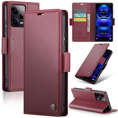 CaseMe 023 Butterfly Buckle Litchi Texture RFID Anti-theft Leather Phone Case For Xiaomi Poco X5 Pro 5G/Redmi Note 12 Pro 5G Global(Wine Red) - Xiaomi Cases by CaseMe | Online Shopping UK | buy2fix