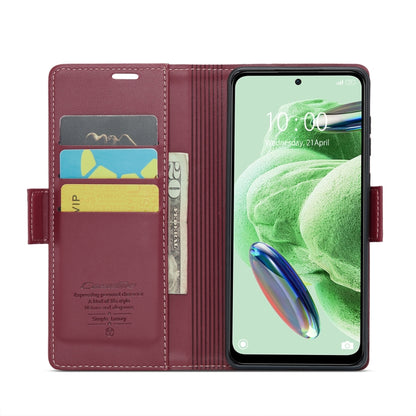 For Xiaomi Poco X5 5G/Redmi Note 12 5G Global CaseMe 023 Butterfly Buckle Litchi Texture RFID Anti-theft Leather Phone Case(Wine Red) - Xiaomi Cases by CaseMe | Online Shopping UK | buy2fix