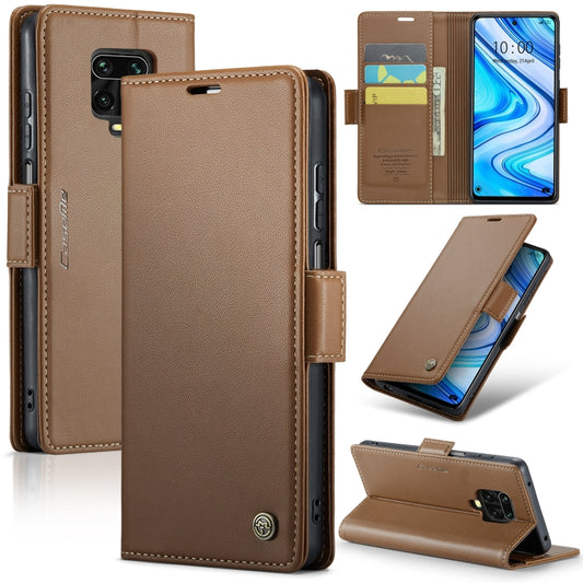 For Xiaomi Redmi Note 9S/Note 9 Pro/Note 9 Pro Max CaseMe 023 Butterfly Buckle Litchi Texture RFID Anti-theft Leather Phone Case(Brown) - Xiaomi Cases by CaseMe | Online Shopping UK | buy2fix