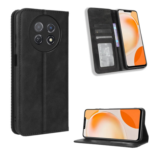 For Huawei Enjoy 60X Magnetic Buckle Retro Texture Leather Phone Case(Black) - Huawei Cases by buy2fix | Online Shopping UK | buy2fix