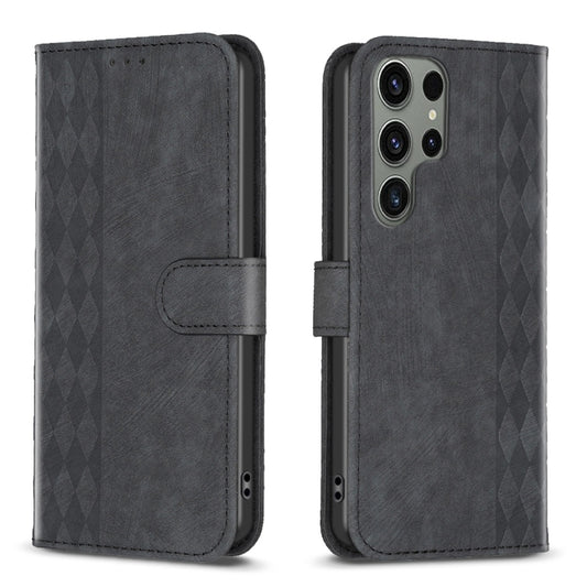 For Samsung Galaxy S23 Ultra 5G Plaid Embossed Leather Phone Case(Black) - Galaxy S23 Ultra 5G Cases by buy2fix | Online Shopping UK | buy2fix