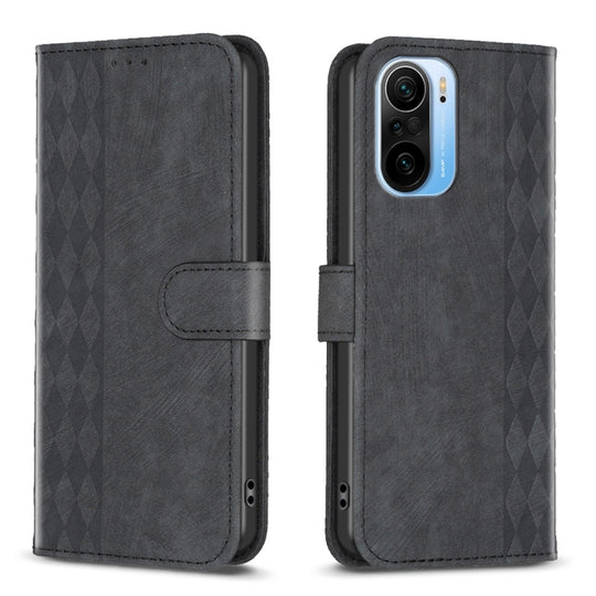 Pour Xiaomi 11i / Redmi K40 Étui de téléphone en cuir gaufré à carreaux (Noir)