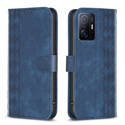 For Xiaomi 11T / 11T Pro Plaid Embossed Leather Phone Case(Blue) - Xiaomi Cases by buy2fix | Online Shopping UK | buy2fix