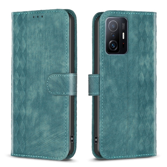 Pour Xiaomi 11T / 11T Pro Étui de téléphone en cuir gaufré à carreaux (vert)