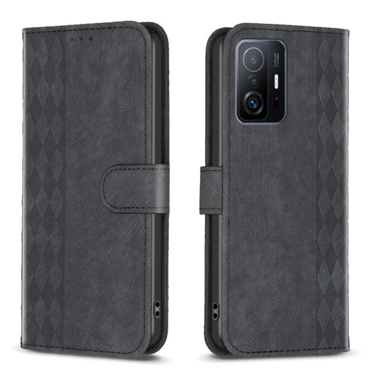 Pour Xiaomi 11T / 11T Pro Étui de téléphone en cuir gaufré à carreaux (Noir)