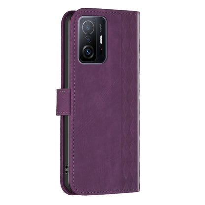 For Xiaomi 11T / 11T Pro Plaid Embossed Leather Phone Case(Purple) - Xiaomi Cases by buy2fix | Online Shopping UK | buy2fix