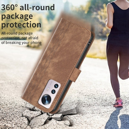 For Xiaomi 12 Plaid Embossed Leather Phone Case(Brown) by buy2fix