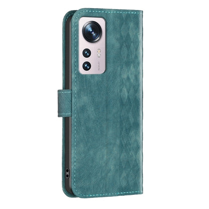 For Xiaomi 12 Plaid Embossed Leather Phone Case(Green) by buy2fix