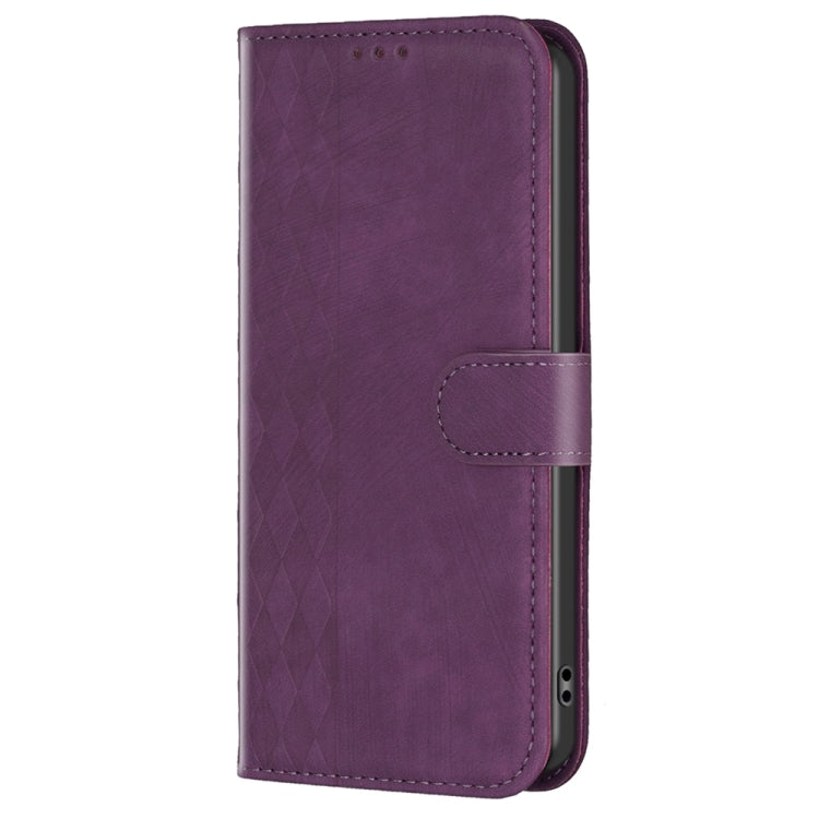 For Xiaomi 12 Pro Plaid Embossed Leather Phone Case(Purple) - 12 Pro Cases by buy2fix | Online Shopping UK | buy2fix