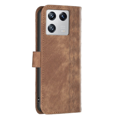 For Xiaomi 13 Plaid Embossed Leather Phone Case(Brown) - 13 Cases by buy2fix | Online Shopping UK | buy2fix