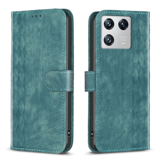 Pour Xiaomi 13 Étui de téléphone en cuir gaufré à carreaux (Vert)