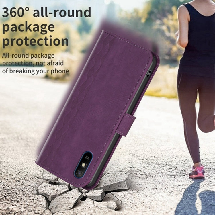 For Xiaomi Redmi 9A Plaid Embossed Leather Phone Case(Purple) - Xiaomi Cases by buy2fix | Online Shopping UK | buy2fix