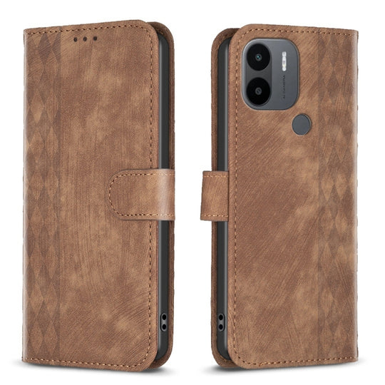 Pour Xiaomi Redmi A1 / A1 + Étui de téléphone en cuir gaufré à carreaux (marron)
