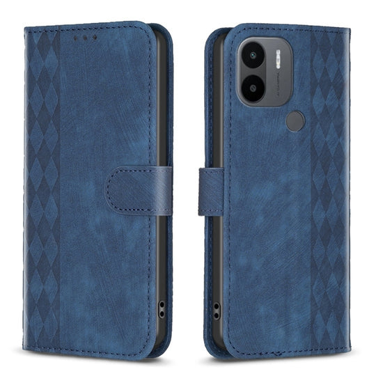 Pour Xiaomi Redmi A1 / A1 + Étui de téléphone en cuir gaufré à carreaux (Bleu)