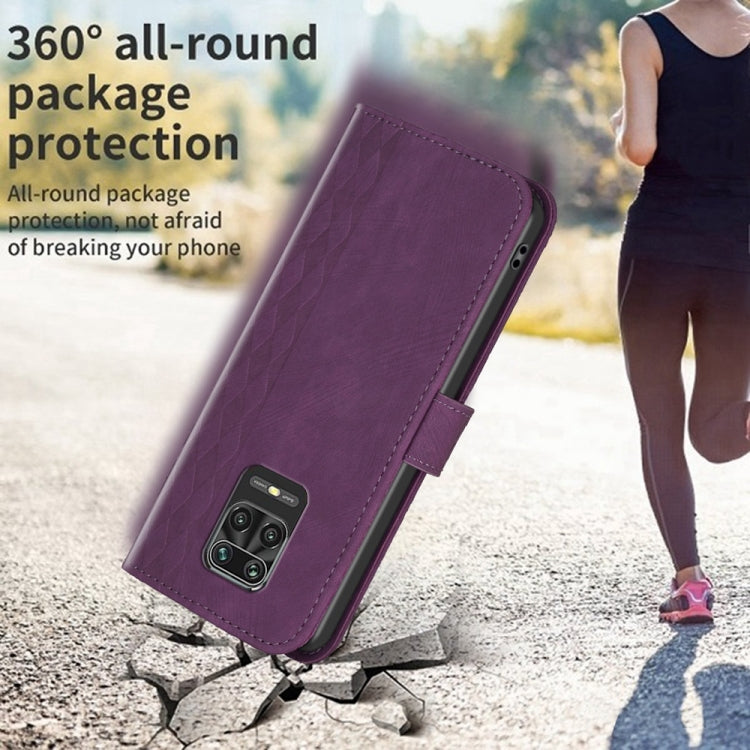 For Xiaomi Redmi Note 9 Pro Plaid Embossed Leather Phone Case(Purple) - Xiaomi Cases by buy2fix | Online Shopping UK | buy2fix