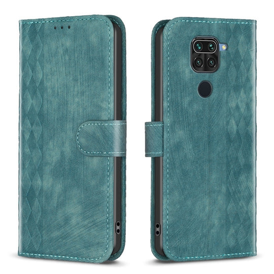 Pour Xiaomi Redmi Note 9 Étui de téléphone en cuir gaufré à carreaux (vert)