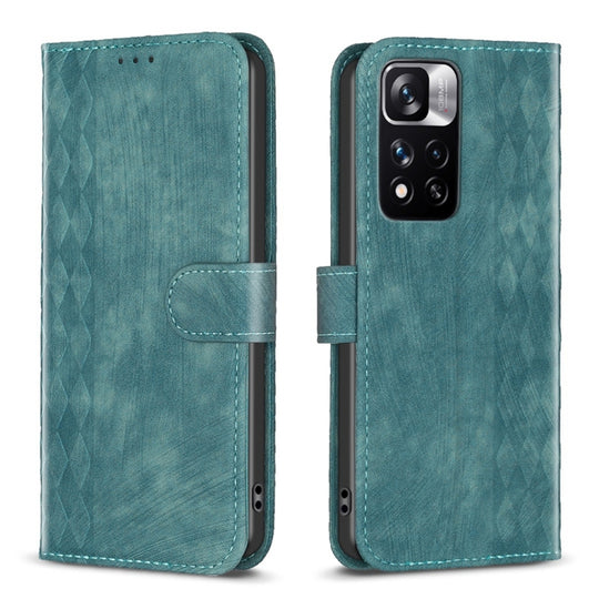 Pour Xiaomi Redmi Note 11 Pro Étui de téléphone en cuir gaufré à carreaux (Vert)