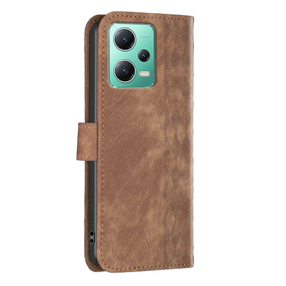 For Xiaomi Redmi Note 12 5G Global Plaid Embossed Leather Phone Case(Brown) by buy2fix