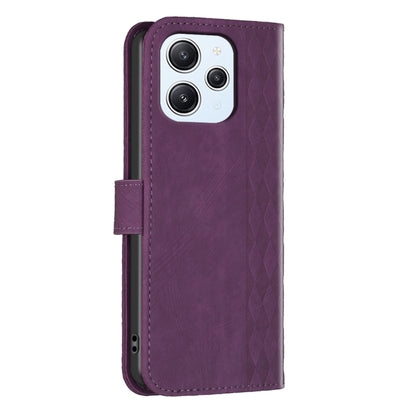 For Xiaomi Redmi 12 4G Plaid Embossed Leather Phone Case(Purple) - Xiaomi Cases by buy2fix | Online Shopping UK | buy2fix