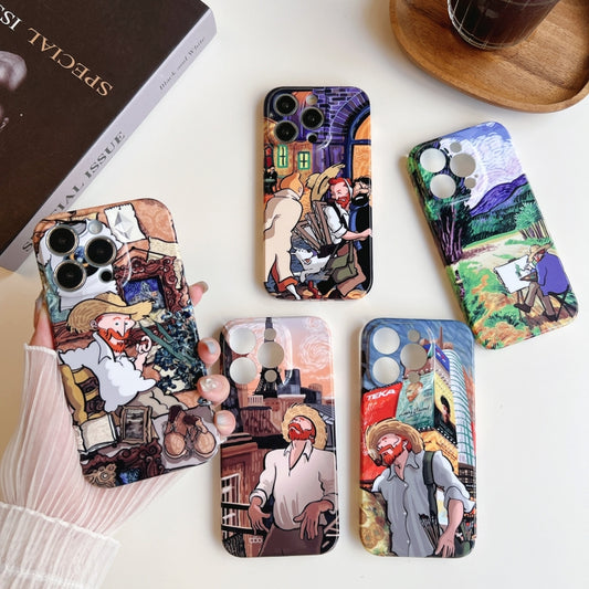 For iPhone 14 Precise Hole Oil Painting Pattern PC Phone Case(Edifice) by buy2fix