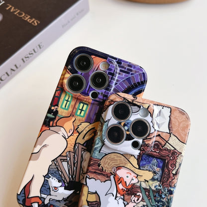 For iPhone 11 Precise Hole Oil Painting Pattern PC Phone Case(Puppy) by buy2fix